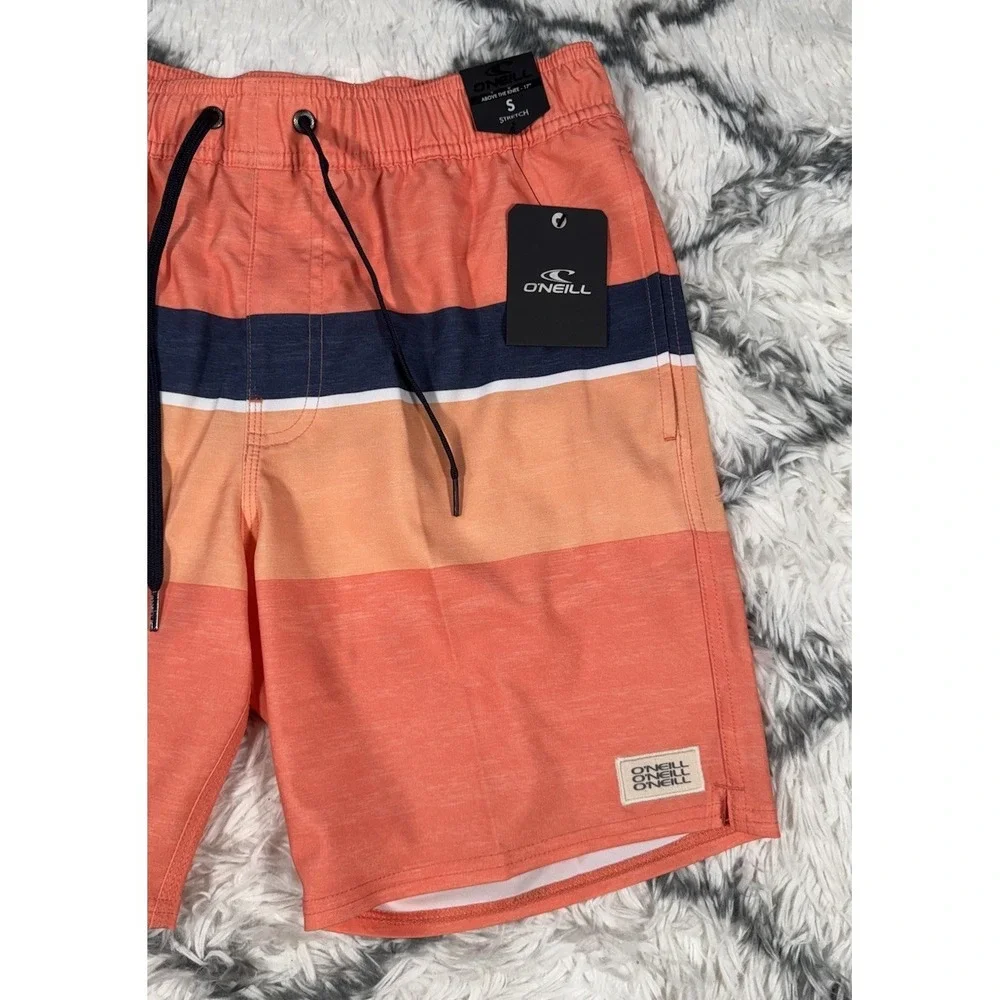 O'Neill Redondo Striped Volley Swim Trunks Board Shorts Orange Men's S *NEW* $49
